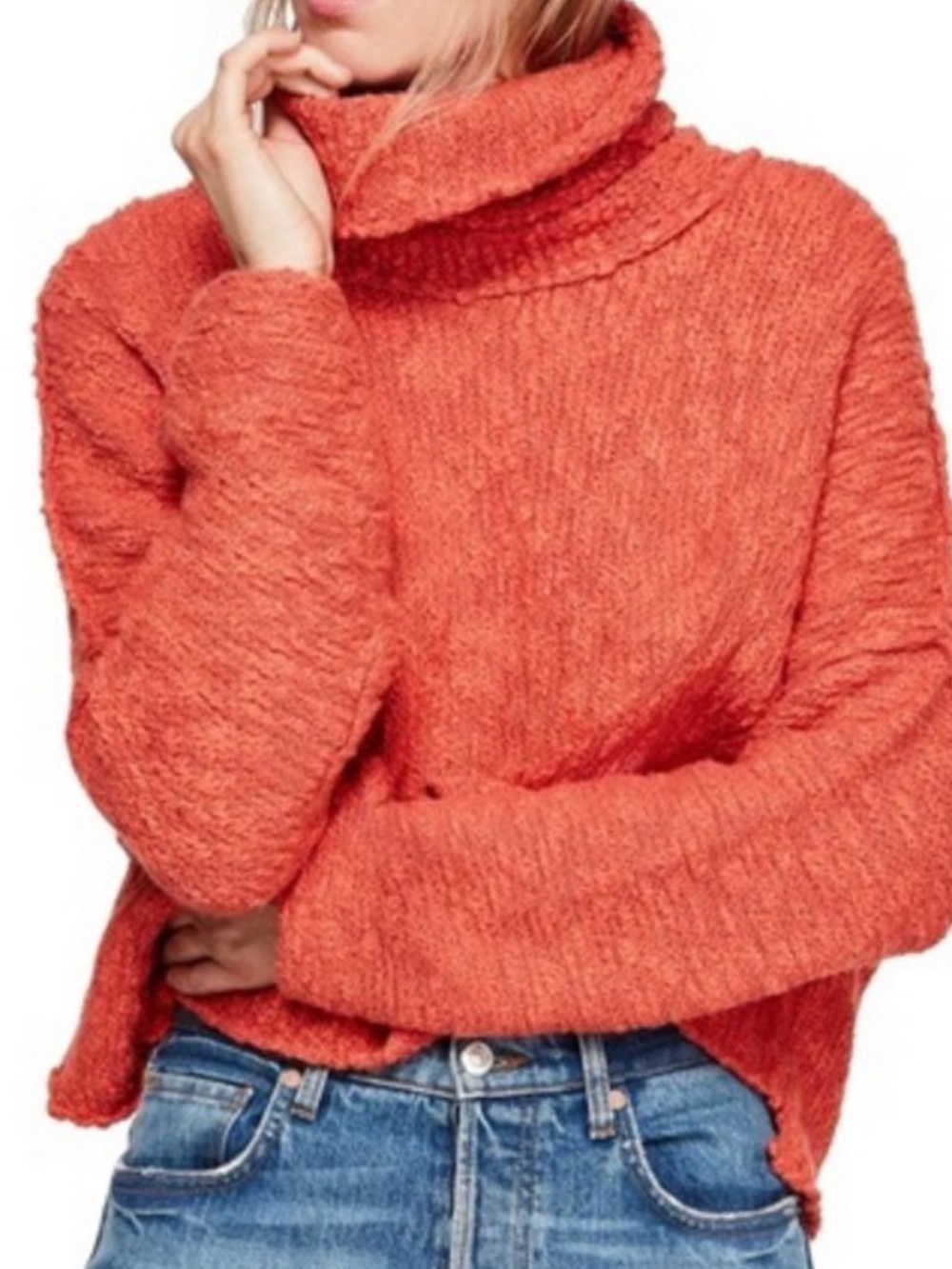 Free People Big Easy Cowl Neck Crop Sweater in Coral Sz XS